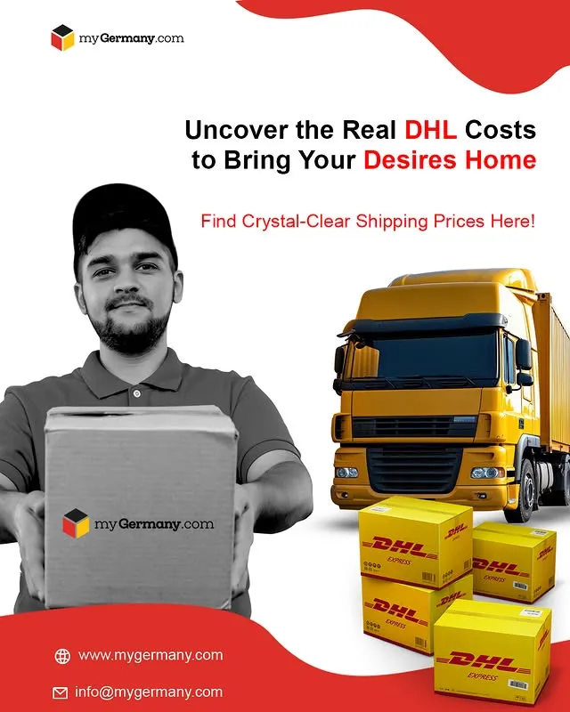 advertisement showing shipping worker and DHL truck promoting delivery costs